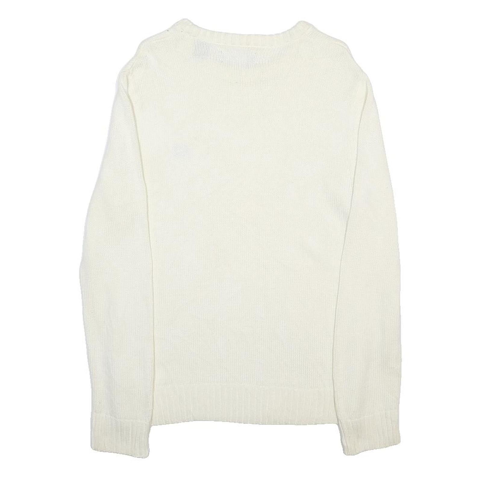 CHAPS Mens White Plain Cotton Crew Neck Jumper S Classic Casual Knitwear