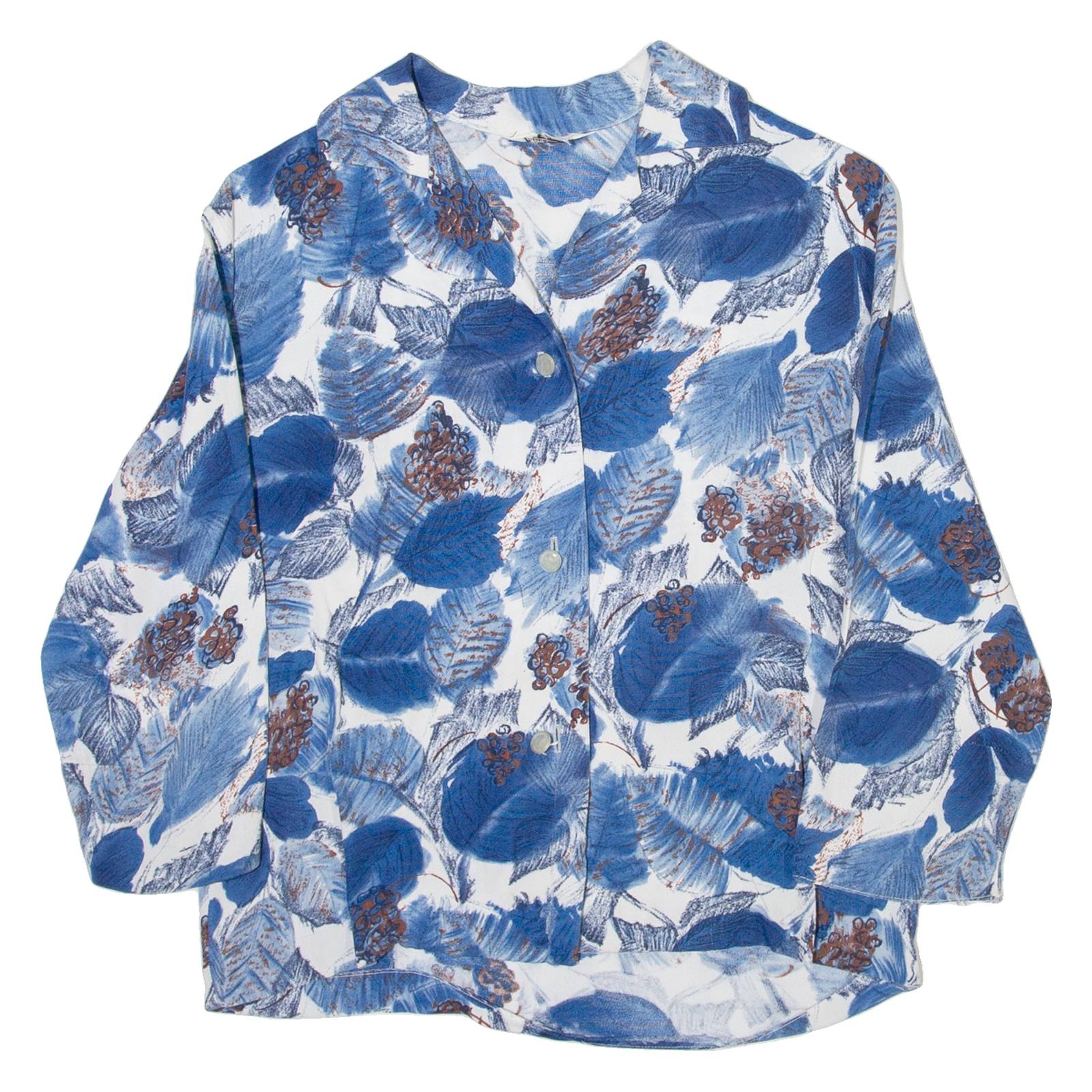 CUNN ELLA Womens Shirt Blouse Blue V-Neck 3/4 Sleeve Floral XS