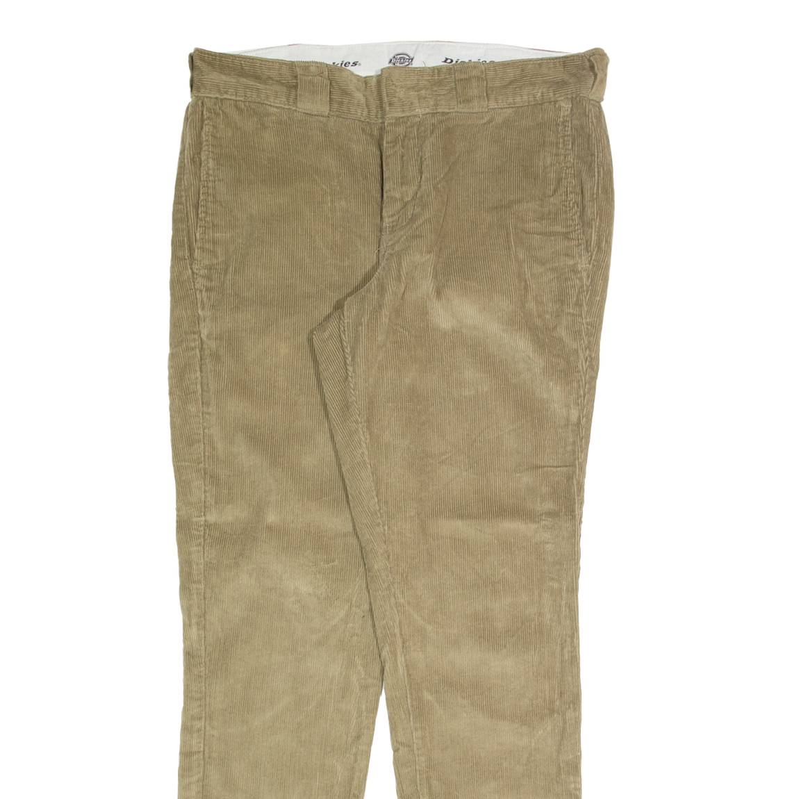 DICKIES Mens Corduroy Trousers Beige Slim Tapered W32 L32