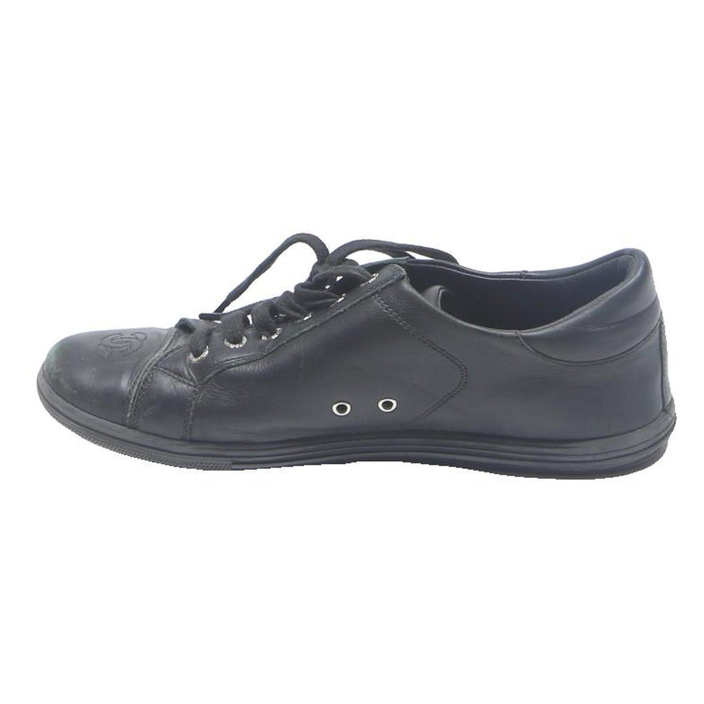 CHANEL Womens Lace-Up Leather Trainers Black UK 6 Designer Casual Footwear