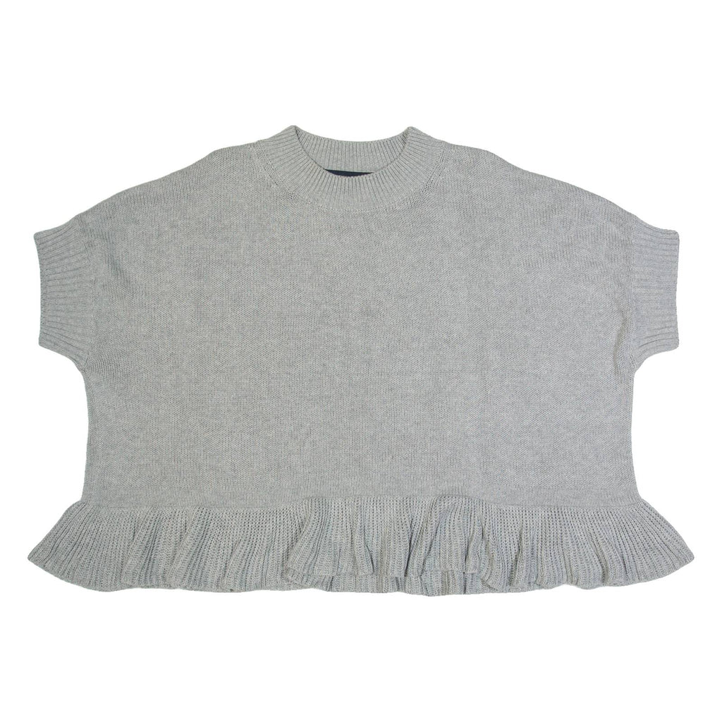 FRENCH CONNECTION Frill Womens Jumper Grey Tight Knit Short Sleeve L
