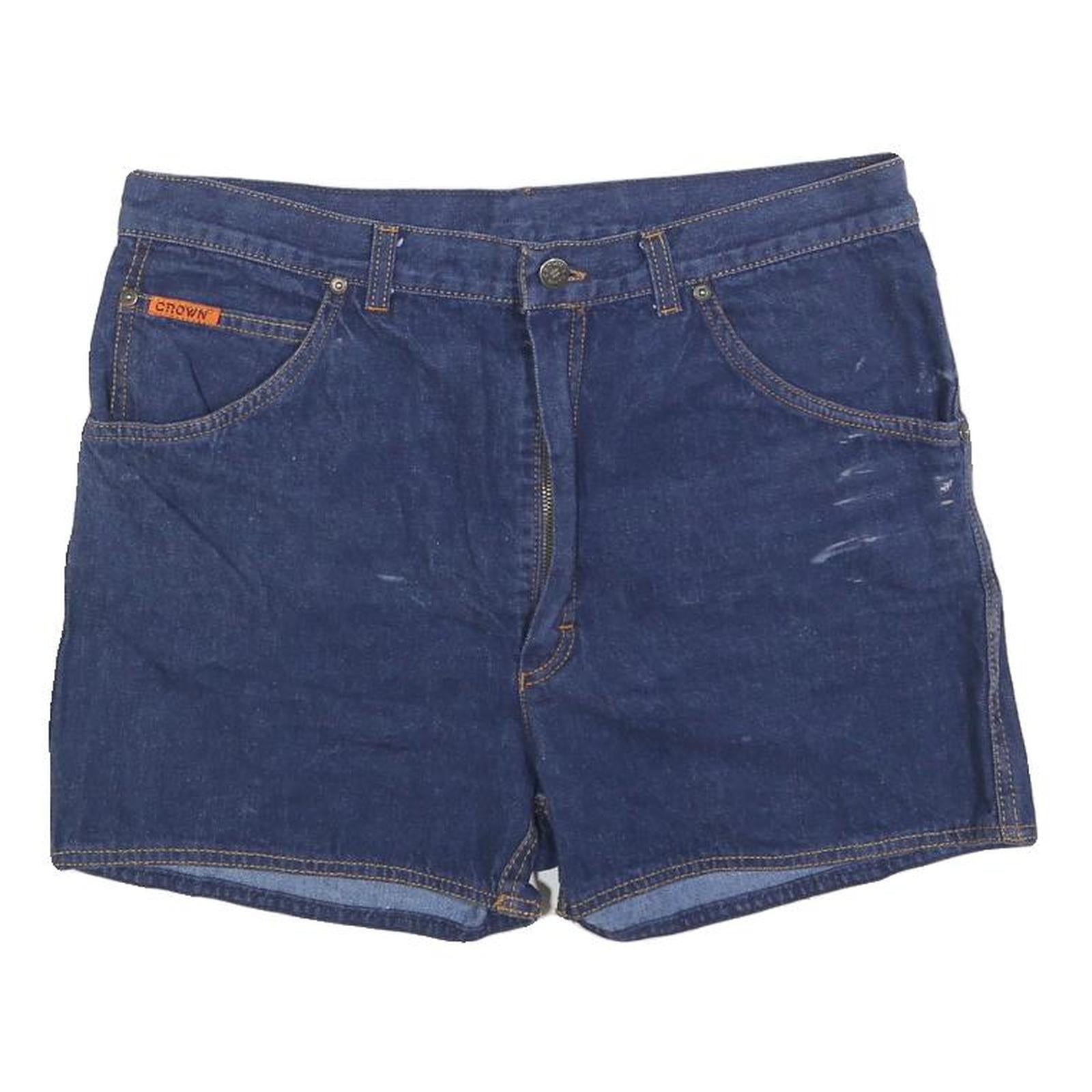 CROWN Womens Denim Blue Casual Shorts M W32 Cotton Blend Pockets Zip