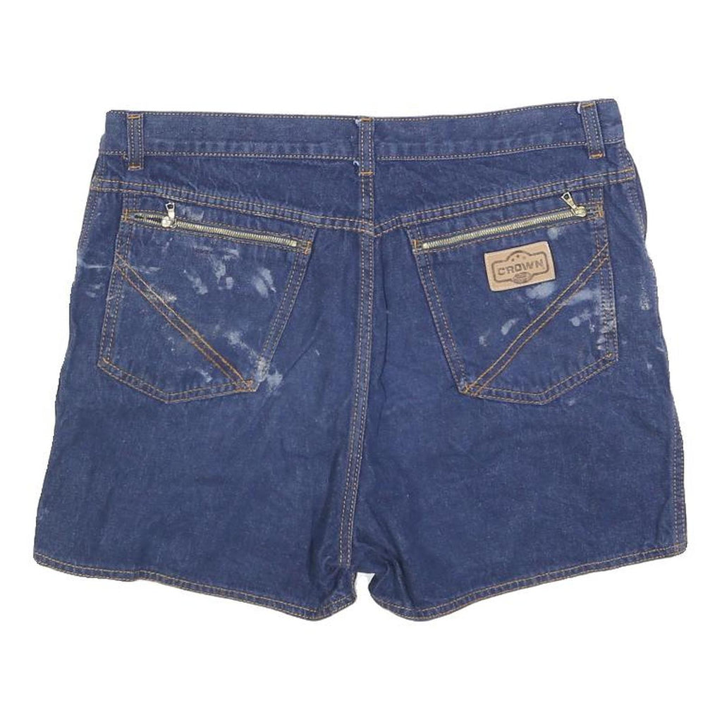 CROWN Womens Denim Blue Casual Shorts M W32 Cotton Blend Pockets Zip