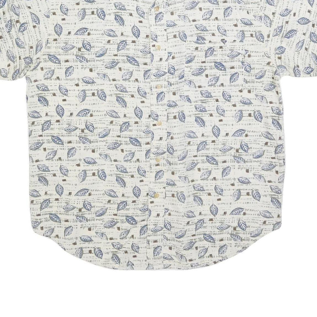 BUGLE BOY Mens White & Blue Leaf Print Cotton Blend Shirt L Casual Summer