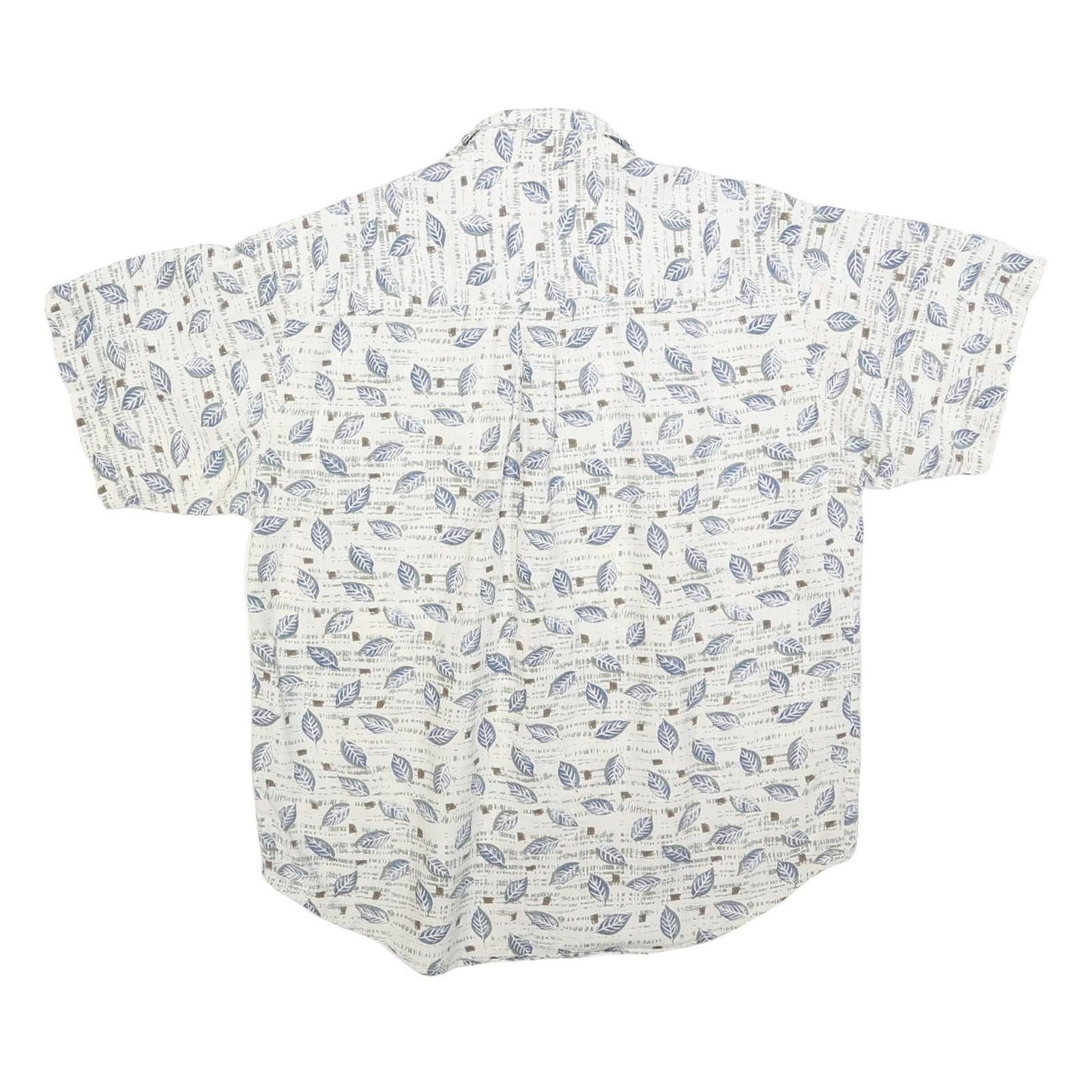 BUGLE BOY Mens White & Blue Leaf Print Cotton Blend Shirt L Casual Summer