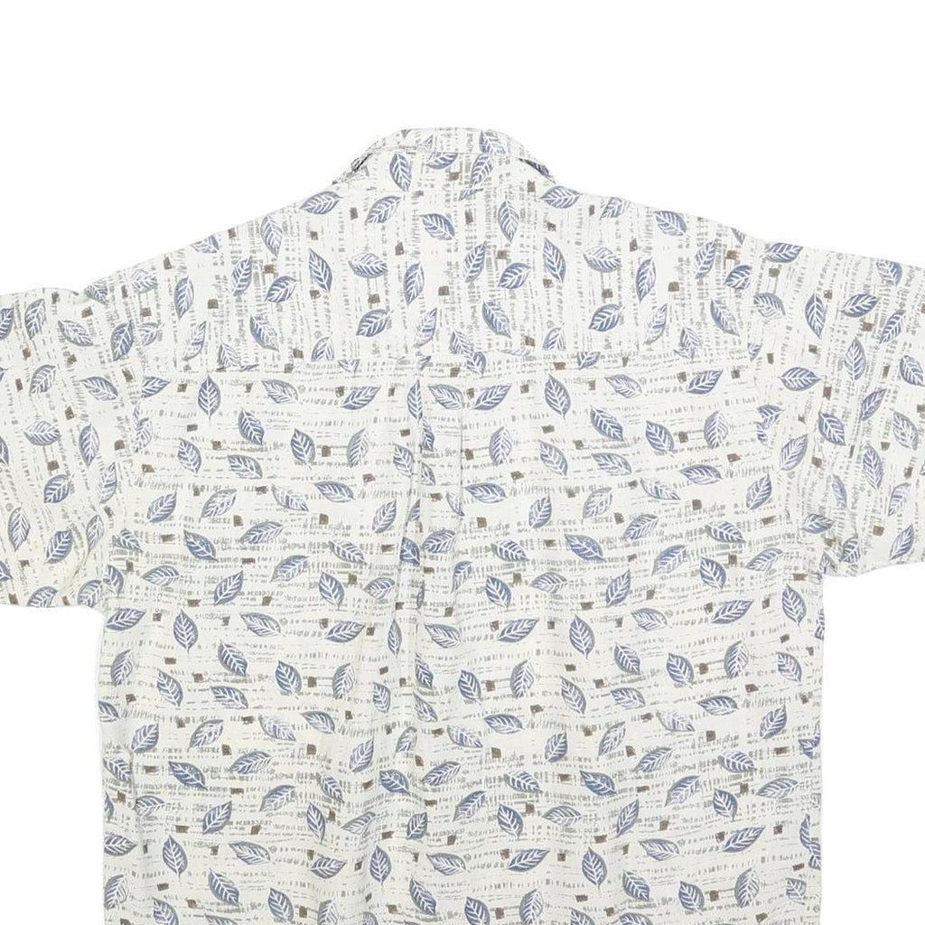 BUGLE BOY Mens White & Blue Leaf Print Cotton Blend Shirt L Casual Summer
