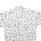 BUGLE BOY Mens White & Blue Leaf Print Cotton Blend Shirt L Casual Summer