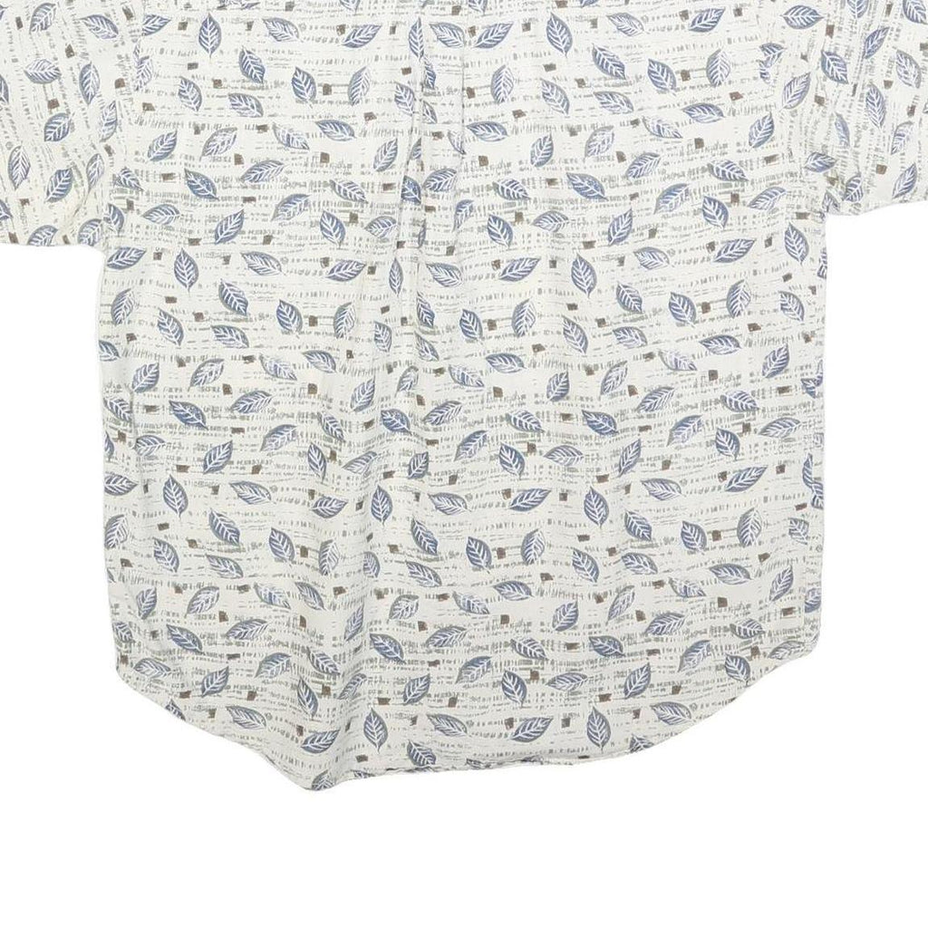BUGLE BOY Mens White & Blue Leaf Print Cotton Blend Shirt L Casual Summer