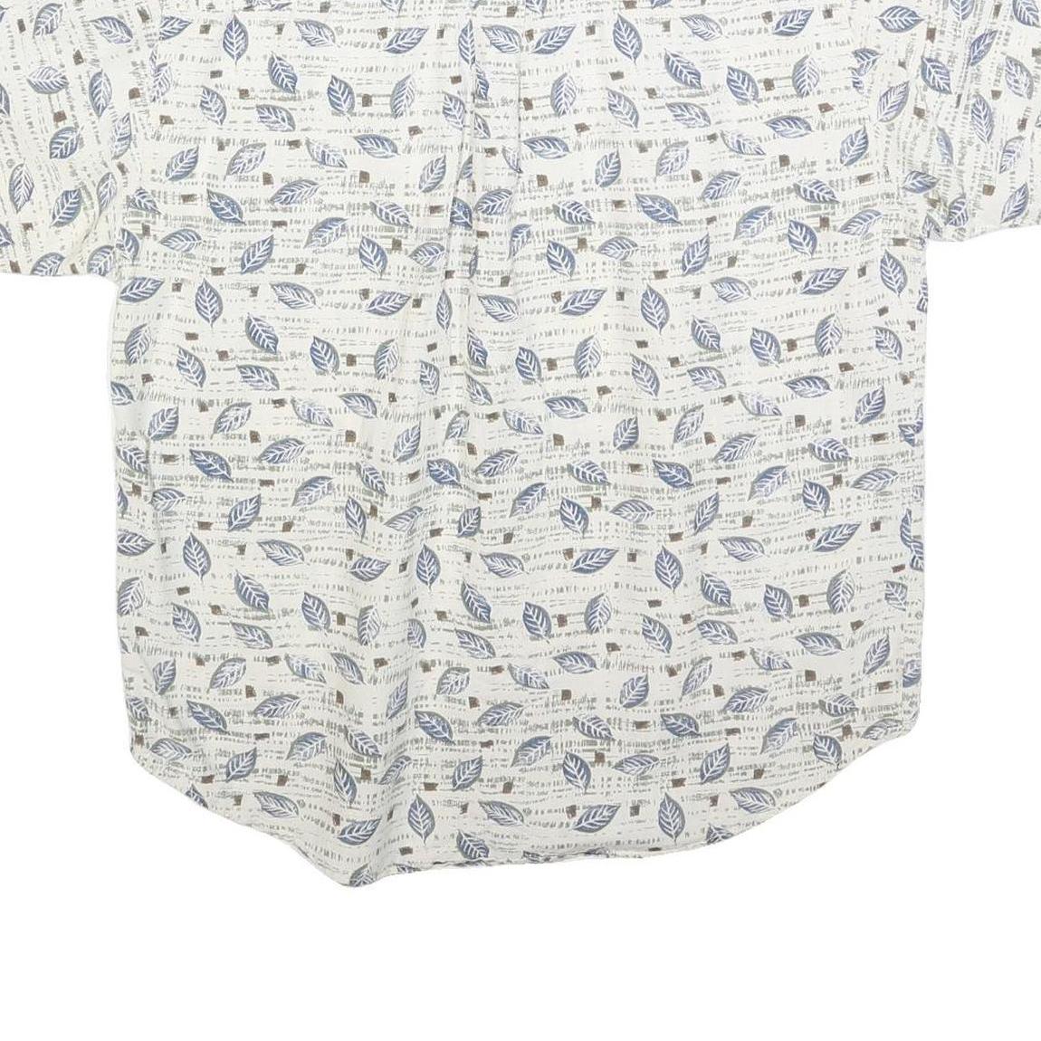 BUGLE BOY Mens White & Blue Leaf Print Cotton Blend Shirt L Casual Summer