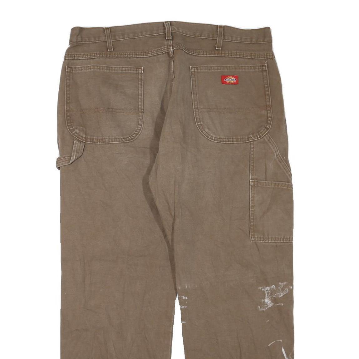 DICKIES Mens Regular Fit Brown Denim Jeans W38 L29 Workwear Cotton Blend Zip