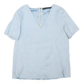 ZARA Womens Blue Basic Top Short Sleeve V-Neck S Lightweight Tailored Zip