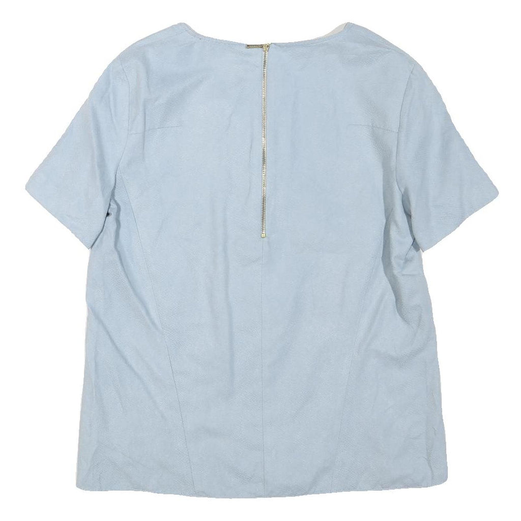 ZARA Womens Blue Basic Top Short Sleeve V-Neck S Lightweight Tailored Zip