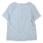 ZARA Womens Blue Basic Top Short Sleeve V-Neck S Lightweight Tailored Zip