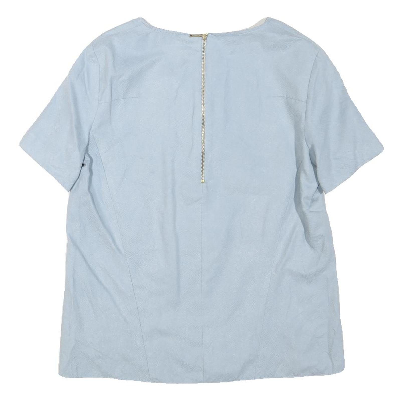 ZARA Womens Blue Basic Top Short Sleeve V-Neck S Lightweight Tailored Zip