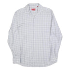 HUGO BOSS Mens White & Grey Checked Shirt L Smart Casual Cotton Blend