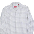 HUGO BOSS Mens White & Grey Checked Shirt L Smart Casual Cotton Blend