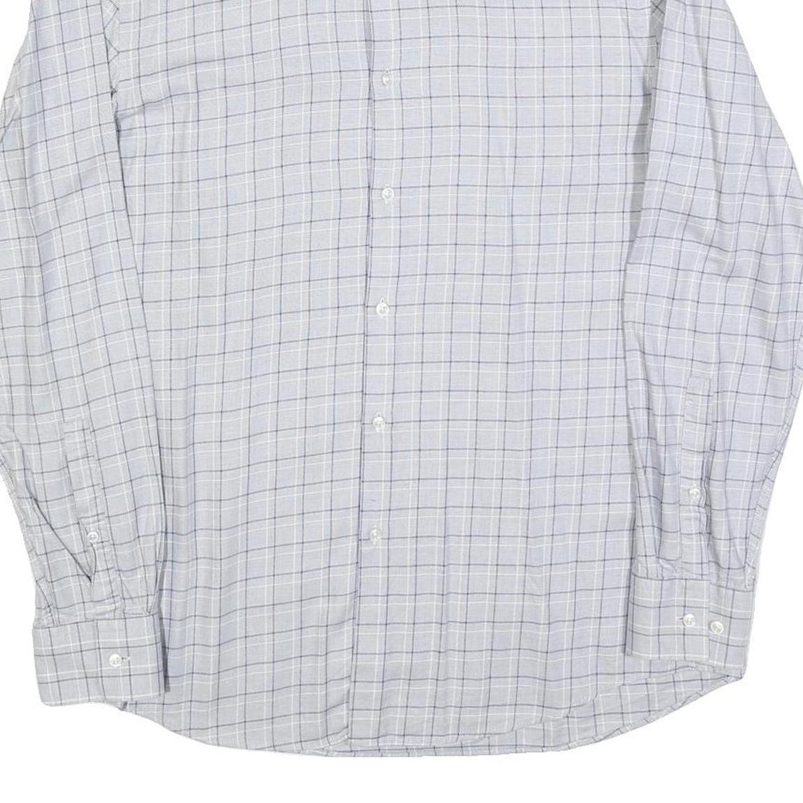 HUGO BOSS Mens White & Grey Checked Shirt L Smart Casual Cotton Blend