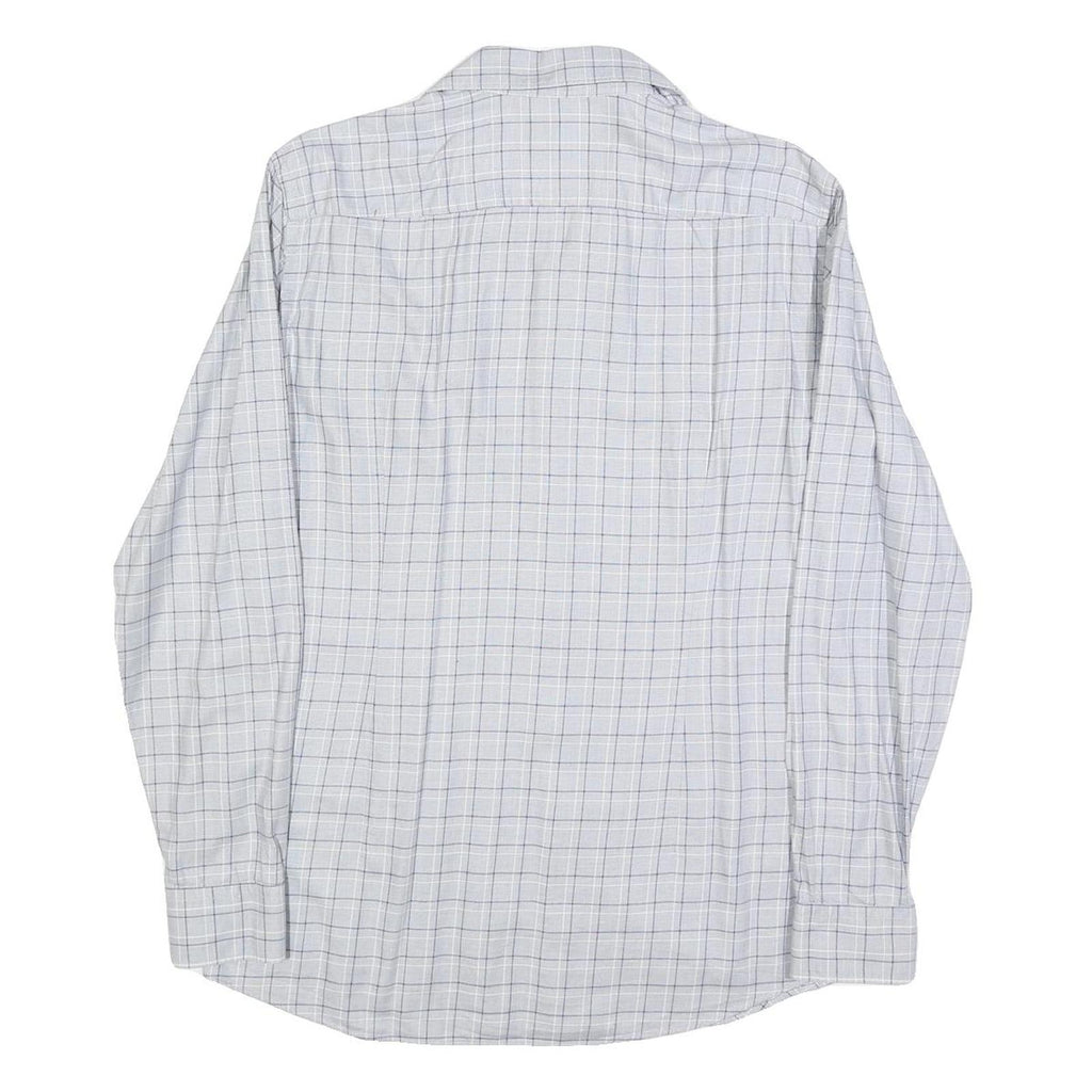 HUGO BOSS Mens White & Grey Checked Shirt L Smart Casual Cotton Blend