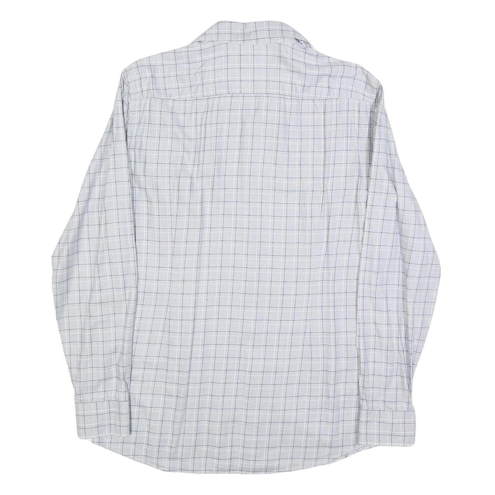 HUGO BOSS Mens White & Grey Checked Shirt L Smart Casual Cotton Blend