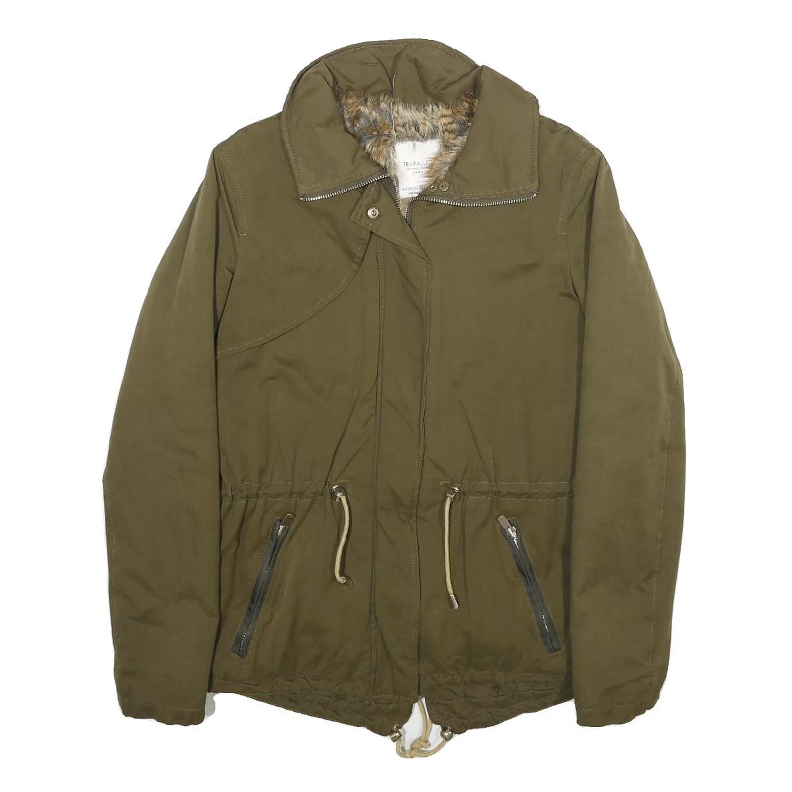 ZARA Womens Green Jacket XS Polyester Blend Plain Drawstring Zip Casual