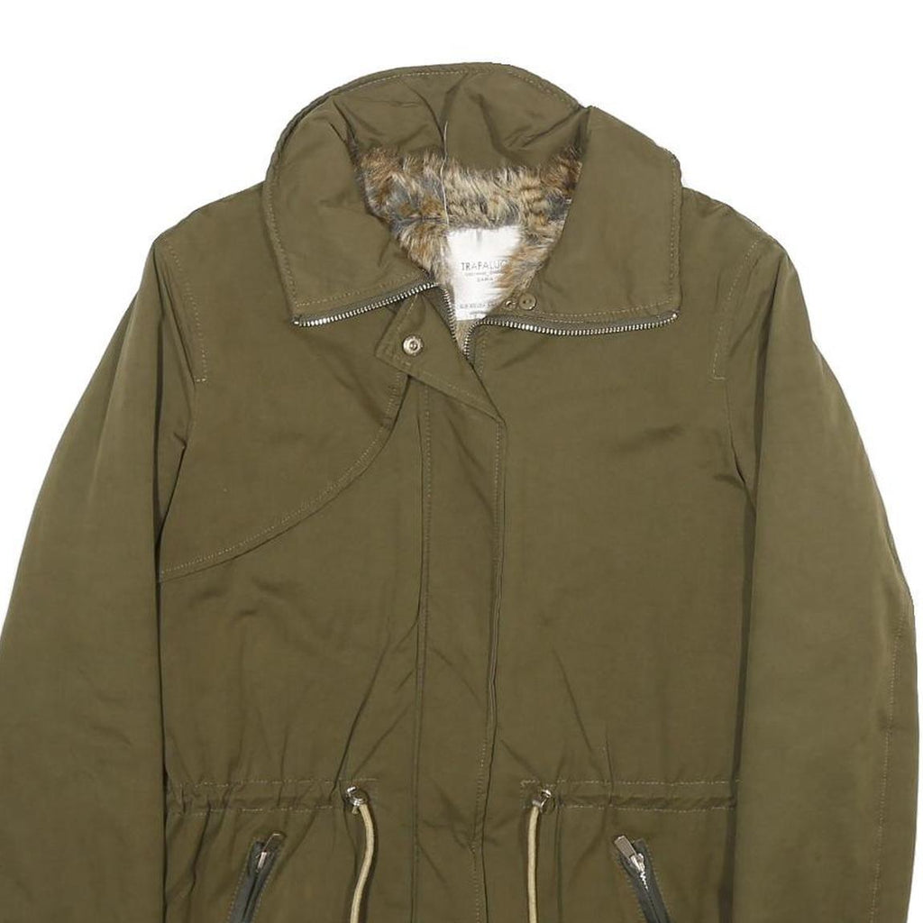 ZARA Womens Green Jacket XS Polyester Blend Plain Drawstring Zip Casual