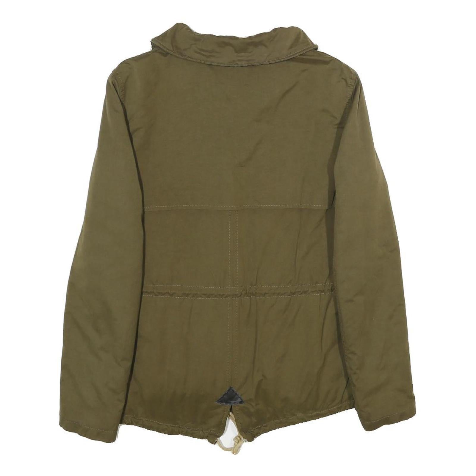 ZARA Womens Green Jacket XS Polyester Blend Plain Drawstring Zip Casual