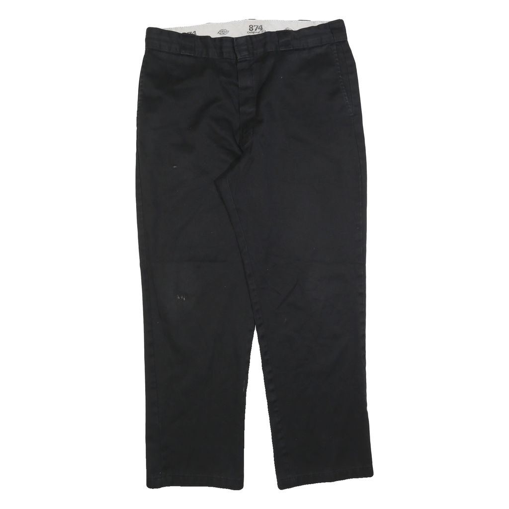 DICKIES Mens Regular Black Cotton Blend Trousers W36 L32 Classic Zip Pocket