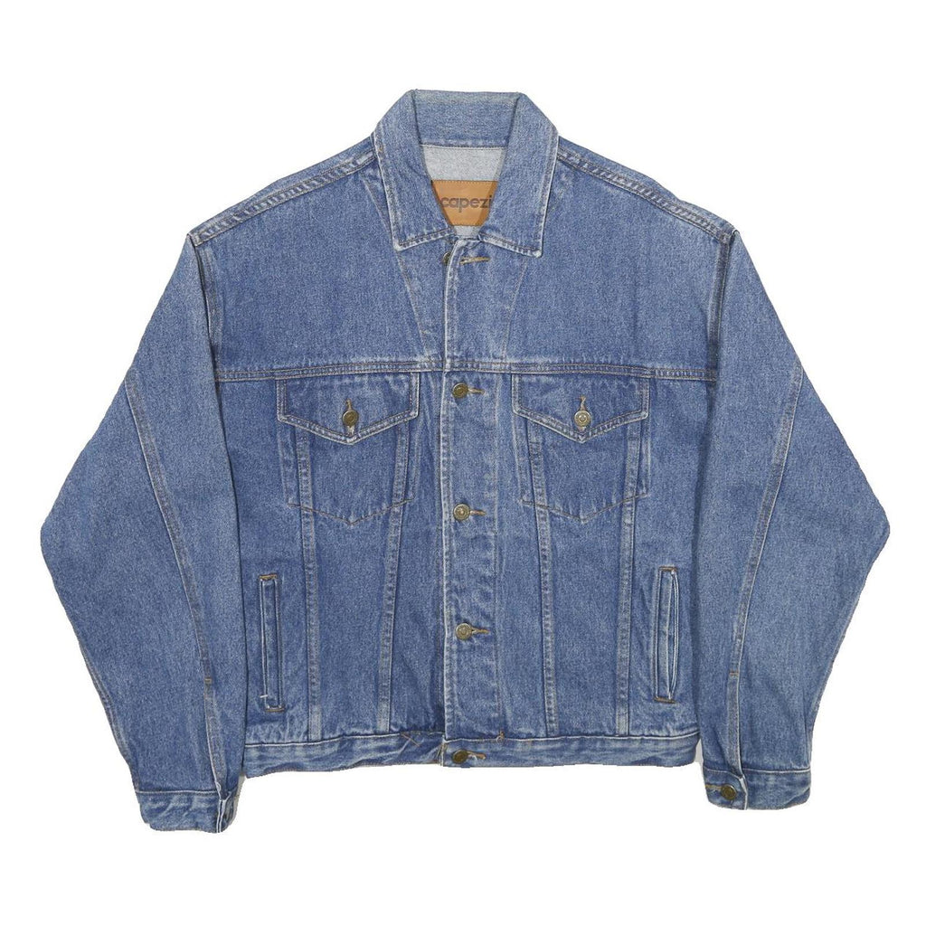 CAPEZIO Mens Blue Denim Jacket S Cotton Button Front Plain Classic Style