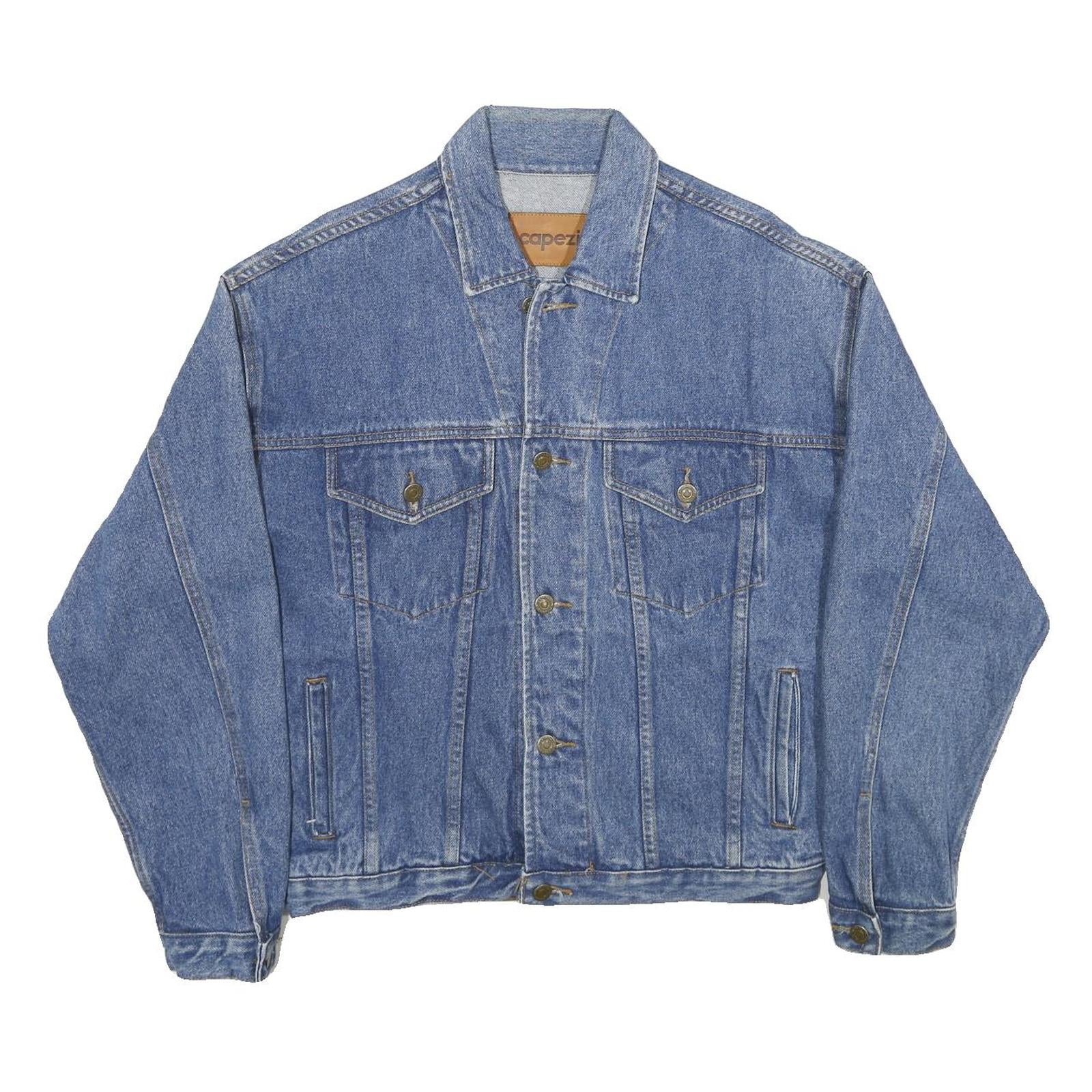 CAPEZIO Mens Blue Denim Jacket S Cotton Button Front Plain Classic Style