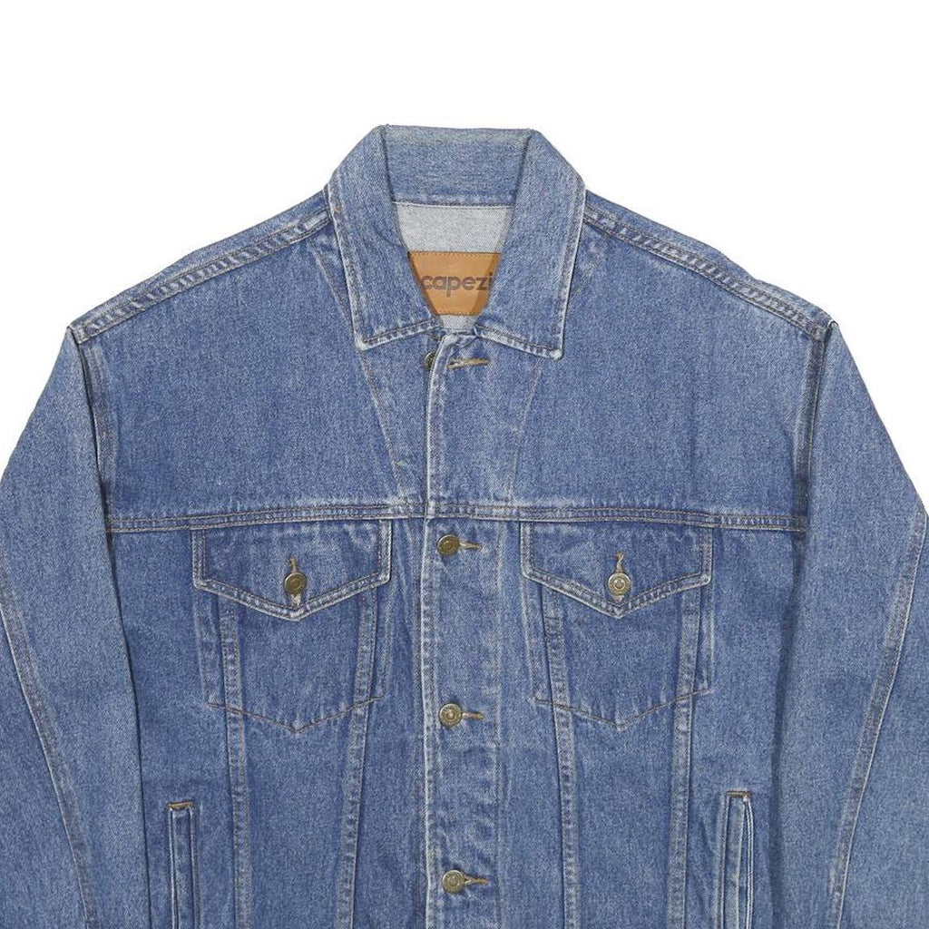 CAPEZIO Mens Blue Denim Jacket S Cotton Button Front Plain Classic Style