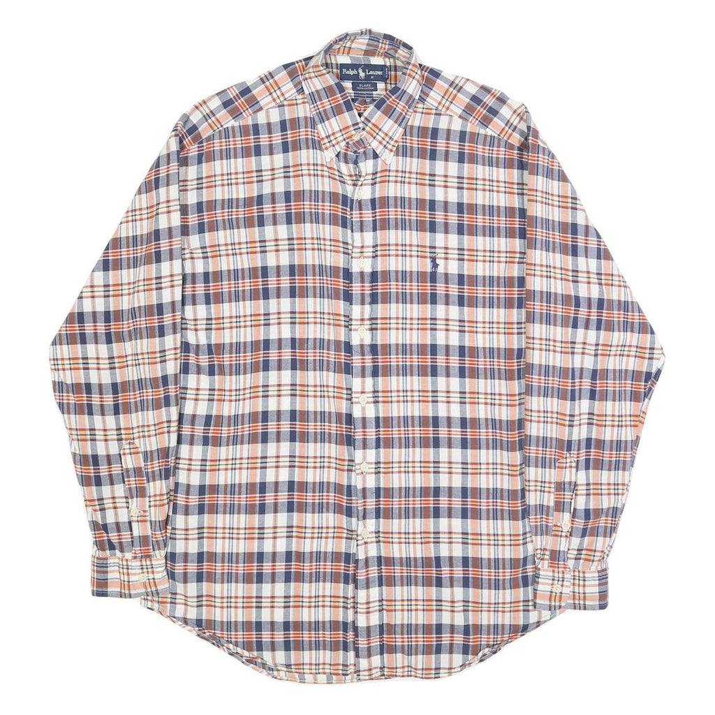 RALPH LAUREN Mens Blue & Orange Check Shirt M Classic Cotton Long Sleeve Button