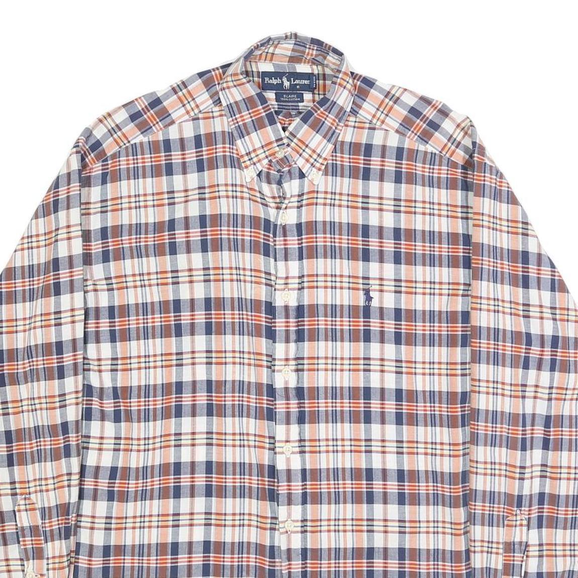 RALPH LAUREN Mens Blue & Orange Check Shirt M Classic Cotton Long Sleeve Button