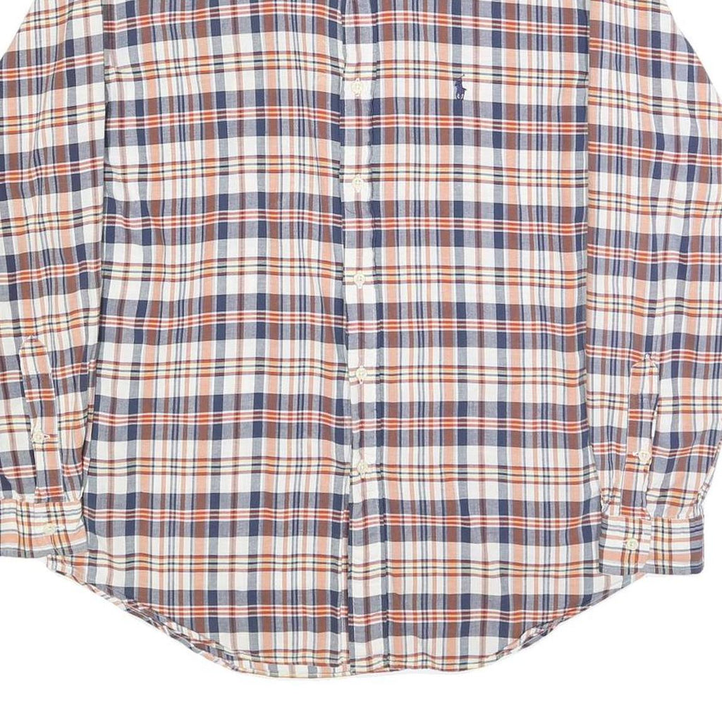 RALPH LAUREN Mens Blue & Orange Check Shirt M Classic Cotton Long Sleeve Button
