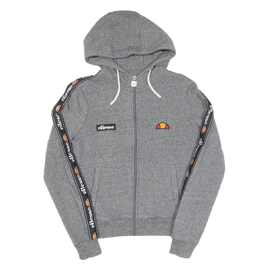 ELLESSE Womens Grey ¼ Zip Hoodie UK 8 Cotton Logo Tape Sleeve Casual