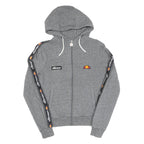 ELLESSE Womens Grey ¼ Zip Hoodie UK 8 Cotton Logo Tape Sleeve Casual