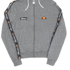 ELLESSE Womens Grey ¼ Zip Hoodie UK 8 Cotton Logo Tape Sleeve Casual