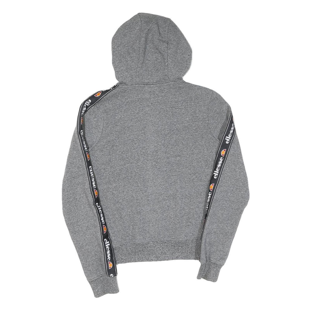 ELLESSE Womens Grey ¼ Zip Hoodie UK 8 Cotton Logo Tape Sleeve Casual