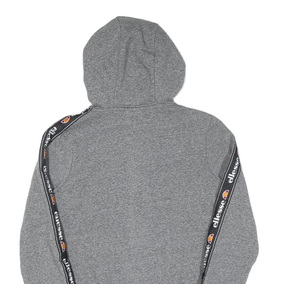 ELLESSE Womens Grey ¼ Zip Hoodie UK 8 Cotton Logo Tape Sleeve Casual