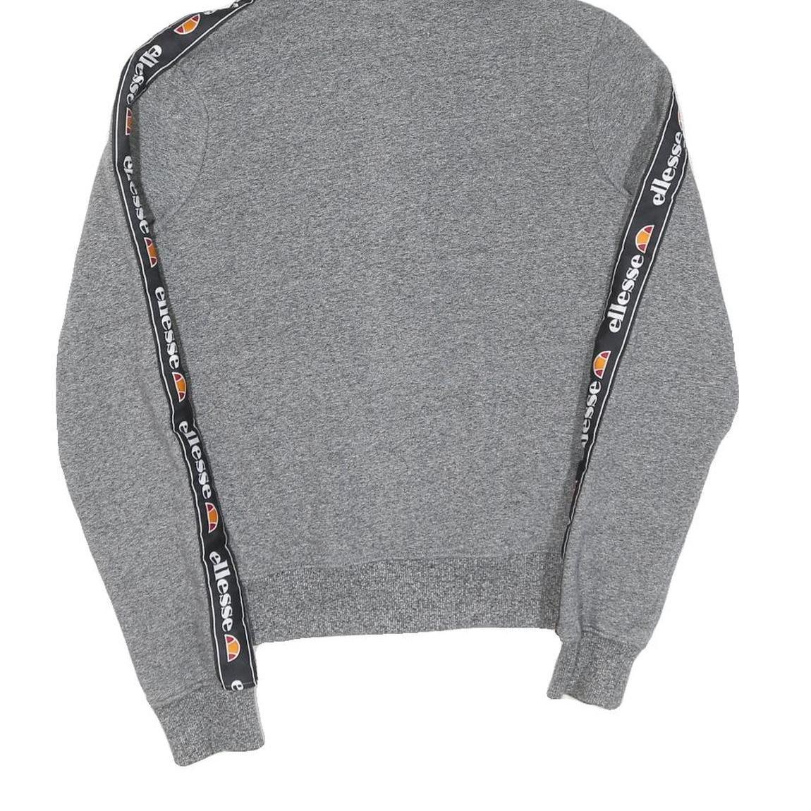 ELLESSE Womens Grey ¼ Zip Hoodie UK 8 Cotton Logo Tape Sleeve Casual