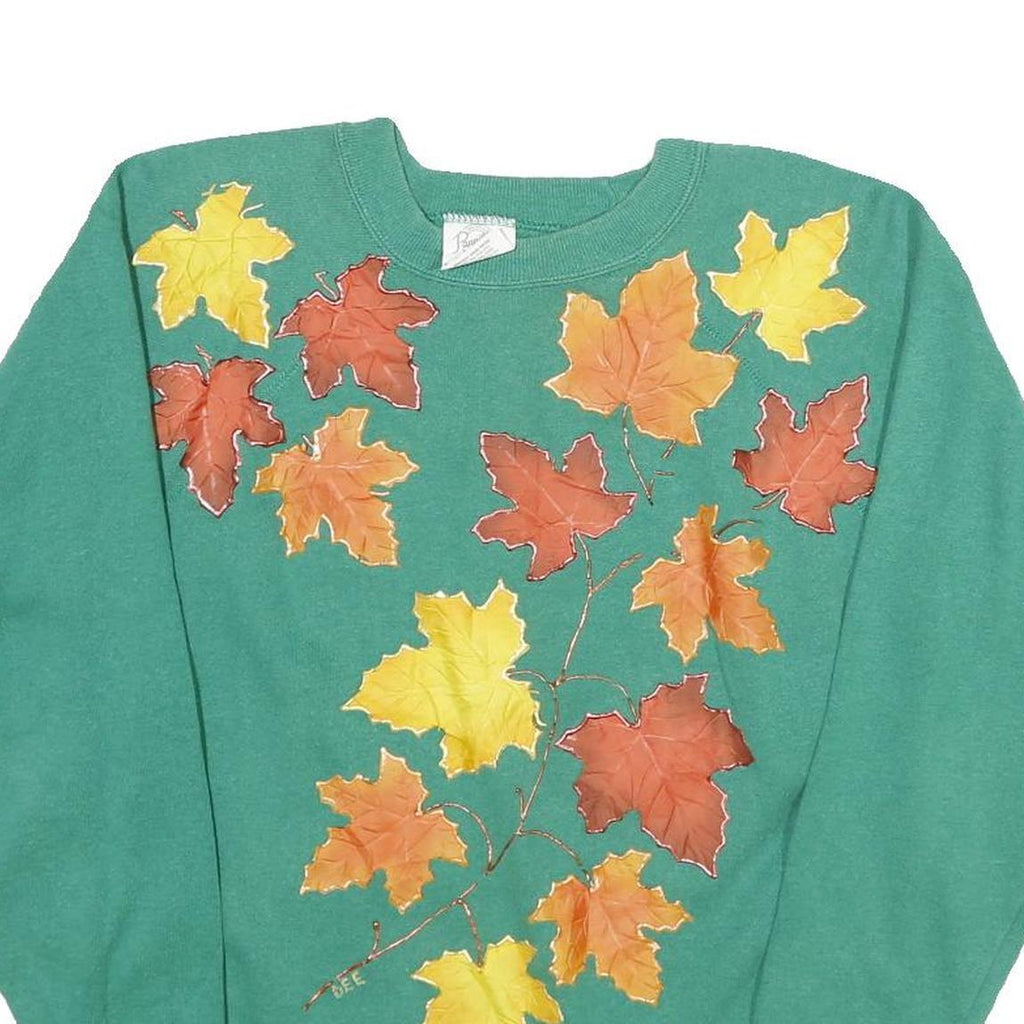 HANES Womens Green Sweatshirt L Cotton Blend Crew Neck Pullover Autumn Leaves
