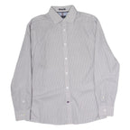 TOMMY HILFIGER Mens White & Blue Printed Cotton Shirt M Classic Fit Long Sleeve