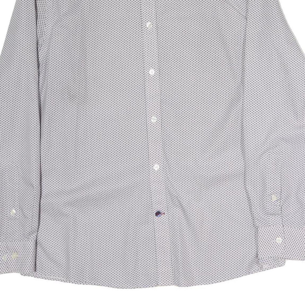 TOMMY HILFIGER Mens White & Blue Printed Cotton Shirt M Classic Fit Long Sleeve
