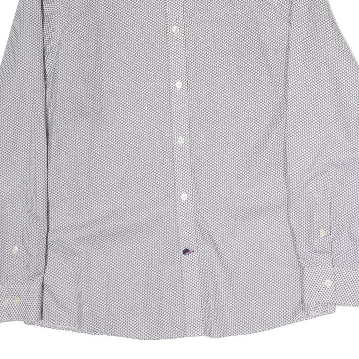 TOMMY HILFIGER Mens White & Blue Printed Cotton Shirt M Classic Fit Long Sleeve