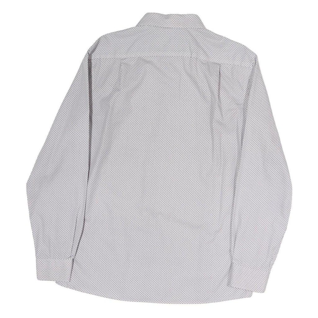 TOMMY HILFIGER Mens White & Blue Printed Cotton Shirt M Classic Fit Long Sleeve