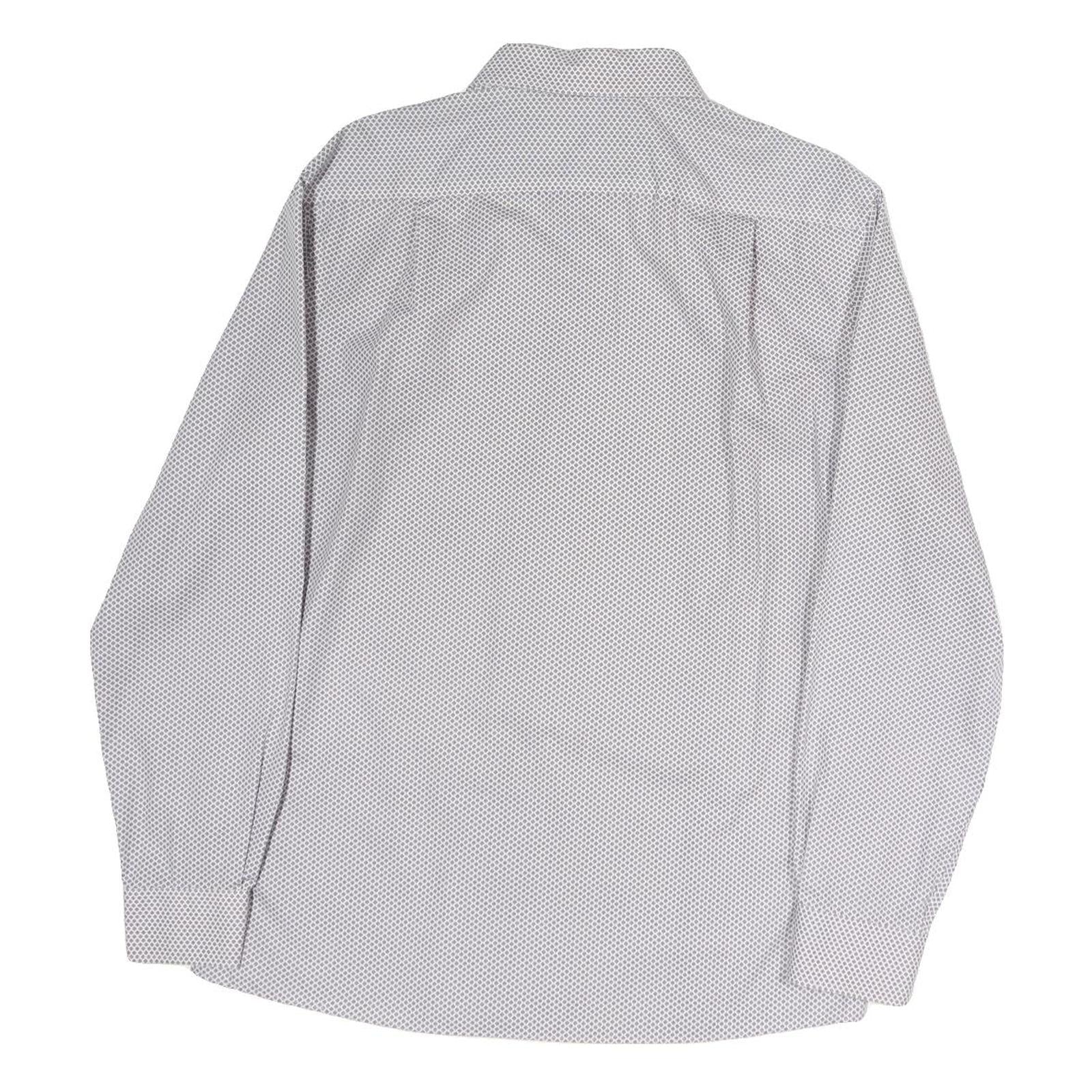 TOMMY HILFIGER Mens White & Blue Printed Cotton Shirt M Classic Fit Long Sleeve