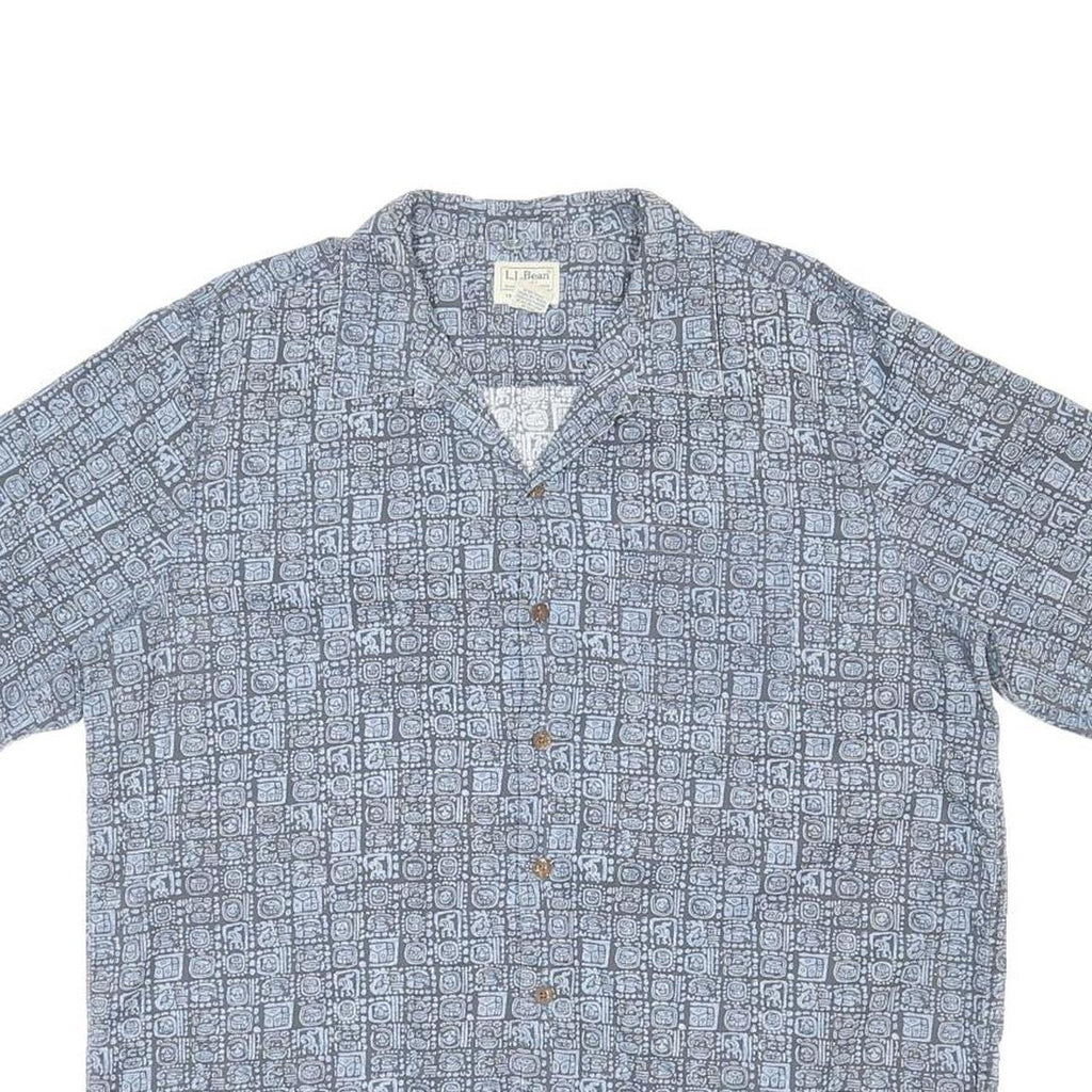 LL BEAN Mens Blue Shirt L Cotton Casual Summer Patterned Button Shirt
