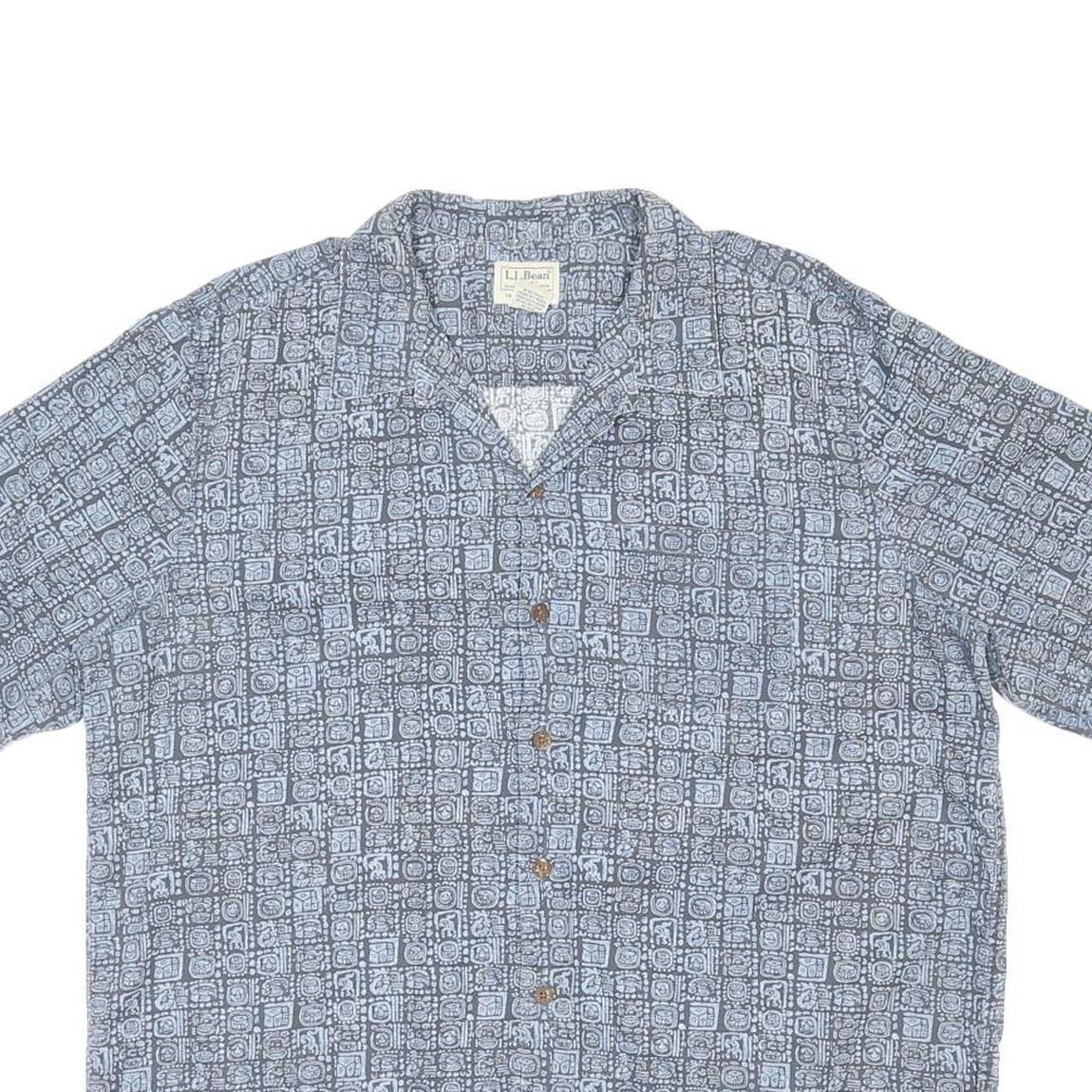LL BEAN Mens Blue Shirt L Cotton Casual Summer Patterned Button Shirt