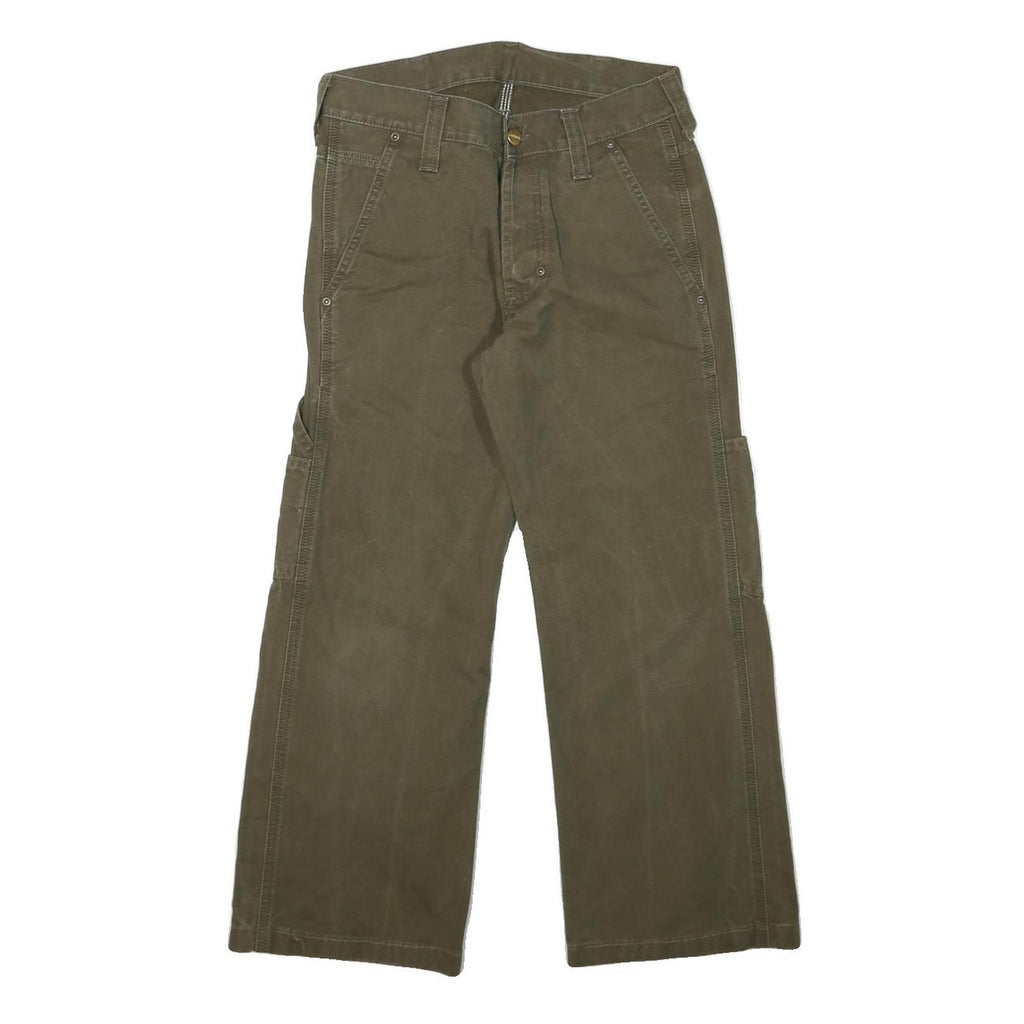 CARHARTT Mens Regular Fit Brown Cotton Blend Zip Trousers W28 L25 Durable