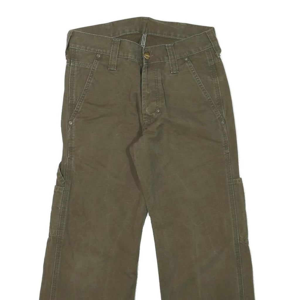 CARHARTT Mens Regular Fit Brown Cotton Blend Zip Trousers W28 L25 Durable