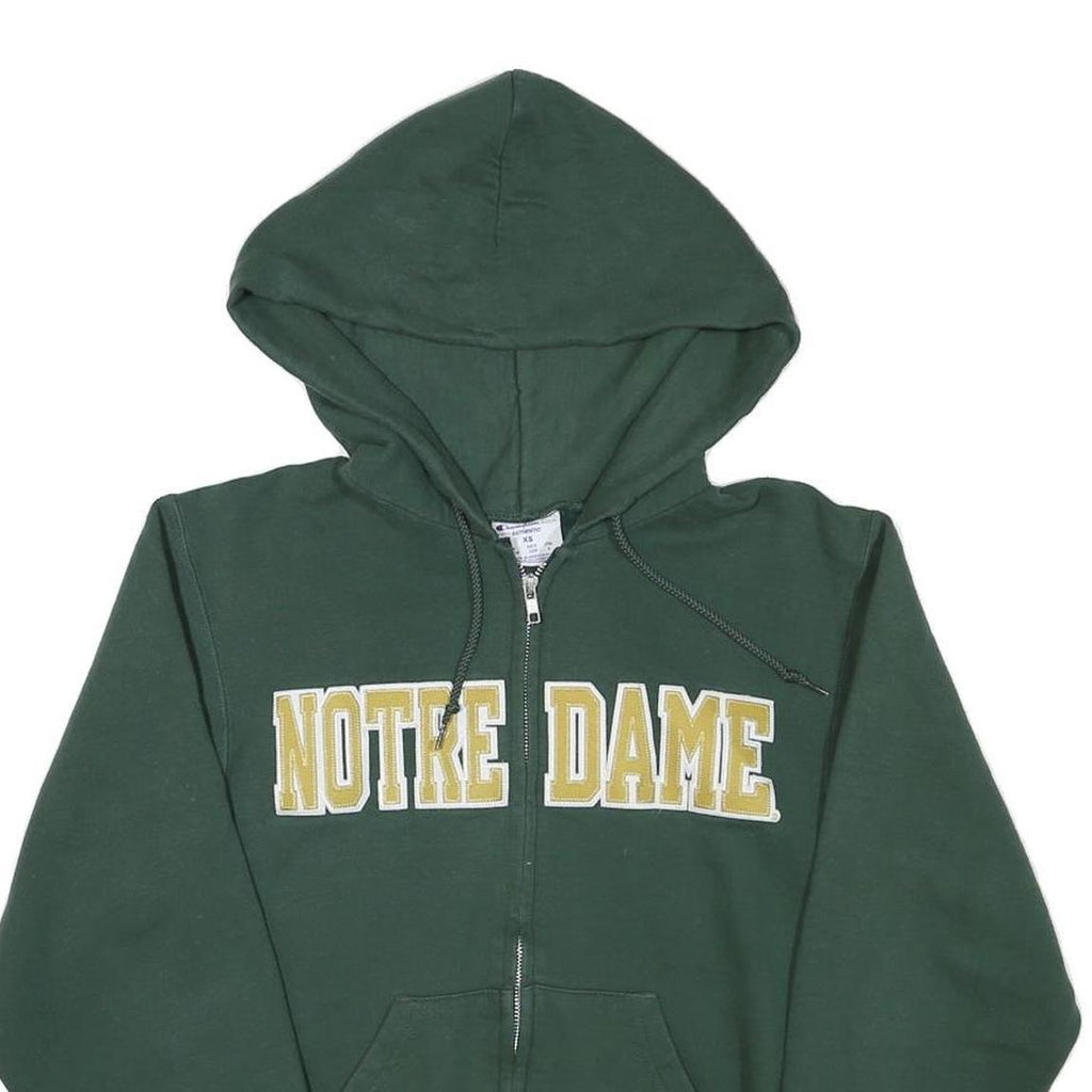 CHAMPION Mens Green Notre Dame Full Zip Hoodie XS Cotton Blend Casual